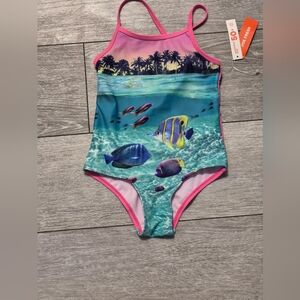 Joe Fresh Toddler Girl Tropical Fish Print One Piece Swimsuit. 50+ UPF Protectio
